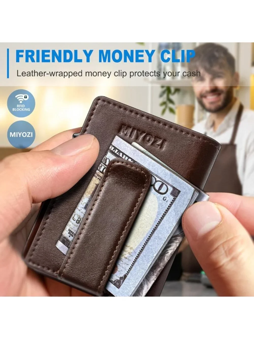 Slim Magnetic Wallet for Men, RFID Blocking Card Holder, Leather Money Clip & ID
